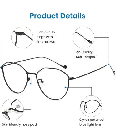Cyxus Blue Light Filter Glasses for Women | Geometry Fashion Lightweight Unique Eyewear (8009-Black) - Buy Online on GoSupps.com