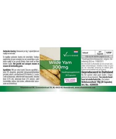 Vitamin trend Wild Yam Extract 300mg 30 capsules with vitamin C E betacarotene zinc and selenium yam extract standardized to 20 diosgenin high dosage vegan Vitamintrend - Buy Online on GoSupps.com