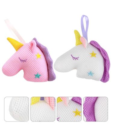 Heallily Unicorn Bath Sponge Pouf Exfoliating Loofah 2pcs for Women Girls - White Pink - Buy Online on GoSupps.com