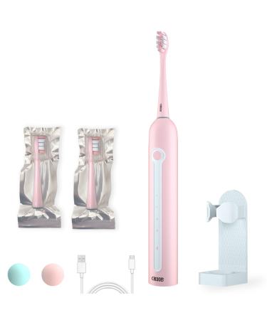 Electric Toothbrush for Adults Ultrasonic Rechargeable Power Toothbrushes One Charge for 180 Days Use with 2 Brush Heads and Holder CRKIOB Electric Toothbrushes (Pink) A-pink+2 Brush Heads+toothbrush Holder