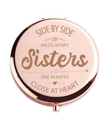 HTOTNGIFT Mothers Day Sisters Gifts from Sister - Rose Gold Make Up Compact Mirror  Funny Birthday Thanksgiving Christmas Sister Gifts for Sisters Sister in Law Big Sister Gift