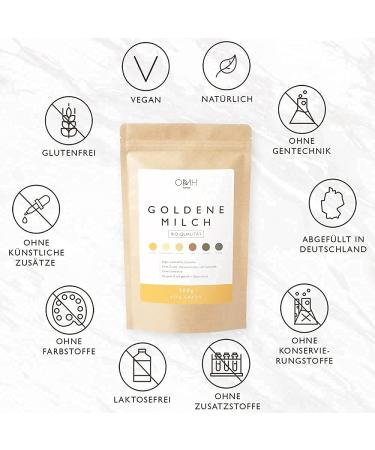 Omh Nutrition Oh My Health Bio Golden Milk 350g | Turmeric Ashwagandha Ginger Triphala Ceylon Cinnamon & Pepper | Ayurvedic Ready Mixture - Buy Online on GoSupps.com