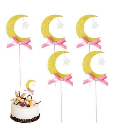 6pcs Crescent Moon Glitter Cupcake Toppers - Cake Decorations - Party Decor Celebration Ramadan Eid Cake Decorations