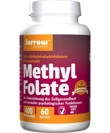 Jarrow Formulas Methyl Folate 400mcg - Vegan Capsules Gluten-Free Non-GMO Folic Acid Supplement - 60 Count - Buy Online on GoSupps.com