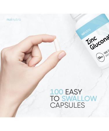 Nui Nutra Zinc Gluconate Supplement 50mg - 100 Capsules | Premium Quality - Buy Online on GoSupps.com