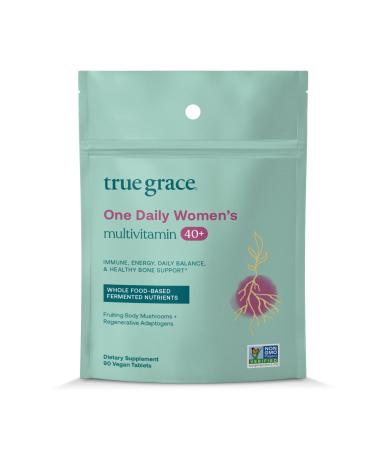 True Grace One Daily Women s Multivitamin 40+ Fermented Minerals Organic Adaptogens & Mushrooms Energy Immune Bone Heart Support - Iron Free Non-GMO Gluten Free Soy Free - 90 Vegan Tablets 30.0 Servings (Pack of 1)