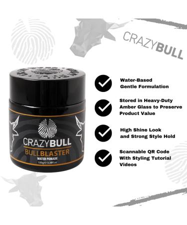 Crazy Bull Pomade - Vegan & Water-Based Strong Hold Hair Styler for Thickening & Volumizing - High Shine Finish with Artificial Beeswax - Light Cologne Scent - Buy Online on GoSupps.com