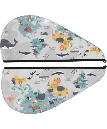 World Map Cartoon Animals Microfiber Hair Towel - Soft Super Absorbent & Quick Dry Hair Wrap for Long Curly & Thick Hair - Buy Online on GoSupps.com