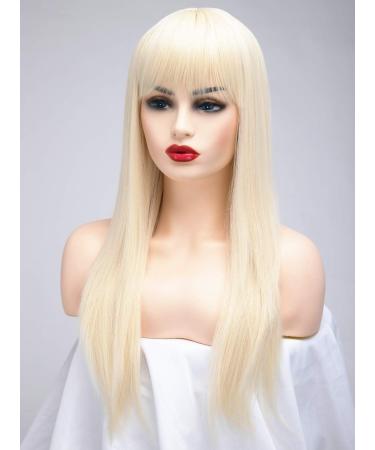 BESTUNG 24 Straight Blonde Wig with Fringe for Women - Synthetic Full Hair Natural Wig for Cosplay or Daily Wear - 24 Inch - Buy Online on GoSupps.com