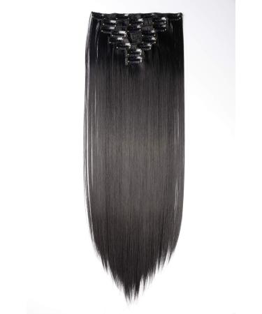 S-noilite 17-26 Inches(43-66cm) 8pcs Long Full Head Clip In Hair Extensions Extension Sexy Lady Fashion Choice 60 Colours (23 Inches-Straight Dark Black) Dark Black 23 Inch