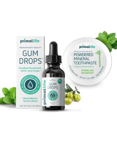 Primal: Life!!! Organics - Dirty Mouth Gum Serum Natural Essential Oils Promotes Good Breath Gentle Mouthwash AND Dirty Mouth Toothpowder Tooth Cleaning Powder Spearmint 1 oz + LuxProdX Sticker