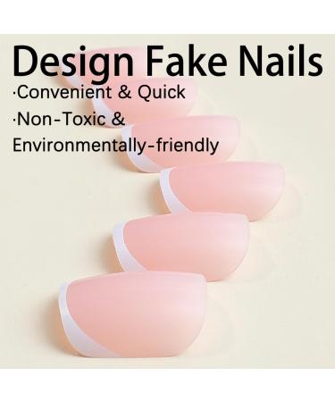 White French Tip Press On Nails - Short Square Pink Glossy Acrylic - Reusable 24pcs Stick On Nails for Women & Girls - DIY Nail Art Decoration - Buy Online on GoSupps.com