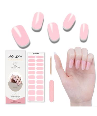 Semi Cured Gel Nail Strips 20 Pcs Gel Nail Polish Wraps Sticker for Salon-Quality Manicure Set Long Lasting Easy to Apply & Remove with Nail File & Wooden Cuticle Stick(Nude pink)