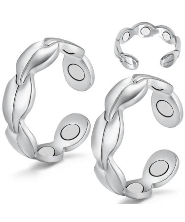 Cigmag 2PCs Lymph drainage Magnetic for women women finger 7 ultra-high magnets 99% pure copper adjustable with gift box (silver) 1-silver fish tail