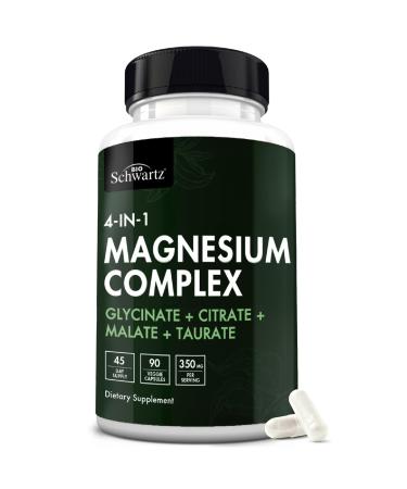 BioSchwartz Magnesium Complex Supplement (90 Capsules) 350mg Magnesium Glycinate Citrate Malate and Taurate Per Serving for Healthy Nerves Muscles Heart Sleep Support (Vegan Gluten-Free Non-GMO)