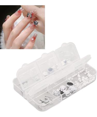 3D Black White Flower Nail Charms Nail Glitter Charm Rhinestones Ornaments Nail Art Decorations Glitter Accessories for DIY Craft Nail Art Design Manicure Decor - Buy Online on GoSupps.com