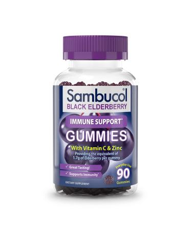 Sambucol Black Elderberry Gummies with Vitamin C & Zinc - Sambucus Elderberry Gummies for Immune Support, High Antioxidants, Gluten Free, Vegan, Elderberry with Zinc & Vitamin C for Adults - 90 Count