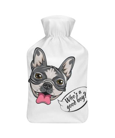 Cartoon Bulldog Hot Water Bottle With Cover Plush Bed Bottle Hand Warmer For Adults And Children 26.5X15.3cm