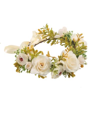 Mingxiu flower crown flower crowns for women boho-flower headband adjustable floral headdress hair crack wedding festival party flower crown.(Beige peony) white 2