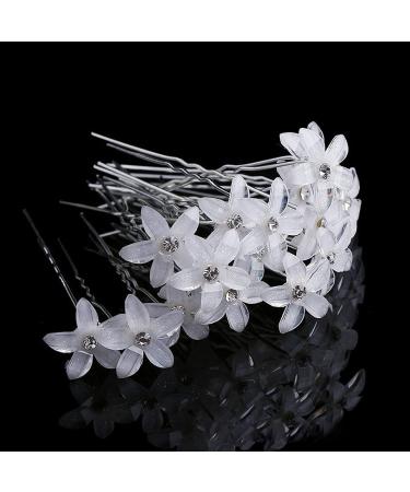 12 Pieces Wedding Flower Hair Pins  White Flower Rhinestone Hair Pins U-Shaped Hairpins for Bridal Wedding Women Hair Jewelry Accessories