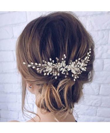 Clataly Wedding Bride Headband Flower Hair Vine Silver Leaf Bridal Hair Piece Pearls Hair Accessories for Women Girls - Buy Online on GoSupps.com