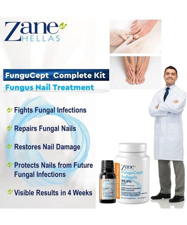 Zane Hellas FunguCept Complete Nail Solution - Visible Results in 4 Weeks - 0.33 oz (10ml) + 60 Softgels - Buy Online on GoSupps.com