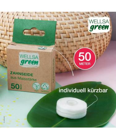 Wellsamed Wellsagreen Organic Dental Floss 50m - Eco-Friendly Corn Starch with Mint Flavor for Healthy Teeth - Buy Online on GoSupps.com