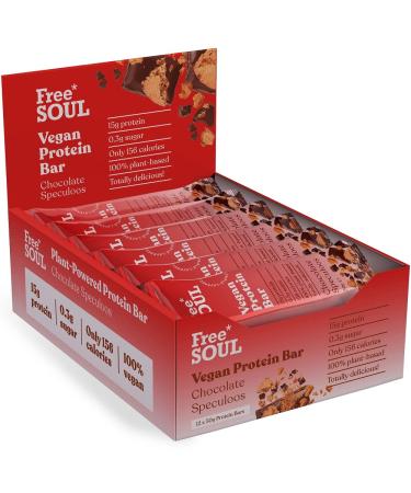 Free Soul Vegan Protein Bar | Plant Based Chocolate Protein Bar | High Protein Dairy Free Low Sugar Low Carb Sucralose Free Palm Oil Free | 12 Count (Speculoos) Chocolate Speculoos 1 count (Pack of 1) - Buy Online on GoSupps.com
