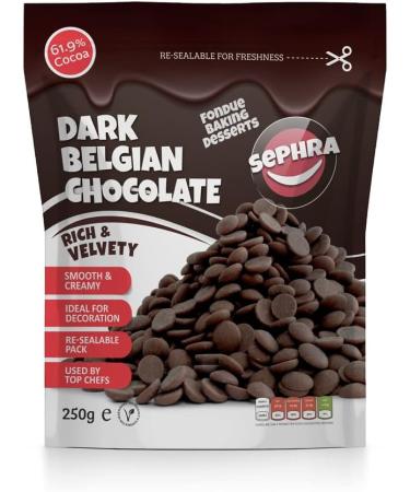 Sephra Belgian Couverture Chocolate Callets/Drops/Chips for Fountains Melting Baking Fondue Chocolate Making Pastries and Desserts - Gluten Free and Halal (Dark 250g) 250 g - Buy Online on GoSupps.com