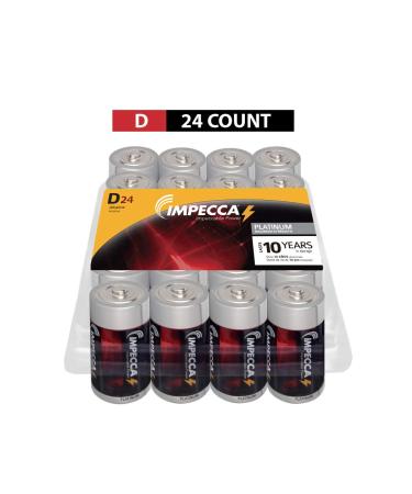 Impecca D Batteries (24-Pack) High Performance Alkaline, Long Lasting, and Leak Resistant Batteries, LR14, Platinum Series, 24-Count D 24 Pack