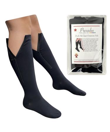 Double Side Zipper 20-30 mmHg Firm Compression Calf Leg Closed Toe Sock Black Small-Medium