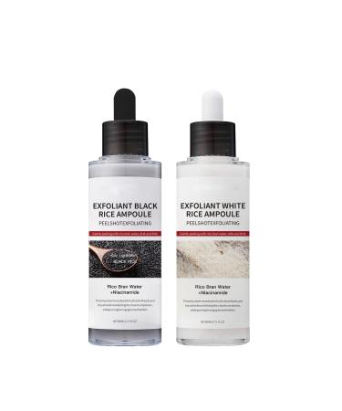 Peel Shot Glow White &Black Rice Exfoliating Set Ampoule Extract Peeling Pore Minimizing Face & Body Scrub Dead Skin Cell Remover Serum -80ml/2.7Fl oz