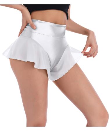 Women's Shiny Ruffle Dance Booty Shorts - High Waist Metallic Mini Hot Pants for Stage, Pole Dance, Yoga - Large Silver - Buy Online on GoSupps.com