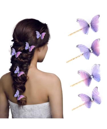 Bartosi Hair Clips Butterfly Hair Barrettes Purple Fabric Fashionable Bobby Pins Pearl Decorative Bobby Pin Hair Accessories for Women and Girls Pack of 4 (Purple)
