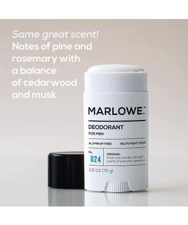 MARLOWE. No. 024 Natural Deodorant for Men 3-Pack | Aluminum Free Stick | Made with Coconut Oil Shea Butter Jojoba | Only No-Nonsense Ingredients that Work Best | Fresh & Woodsy Scent Original 3pack - Buy Online on GoSupps.com