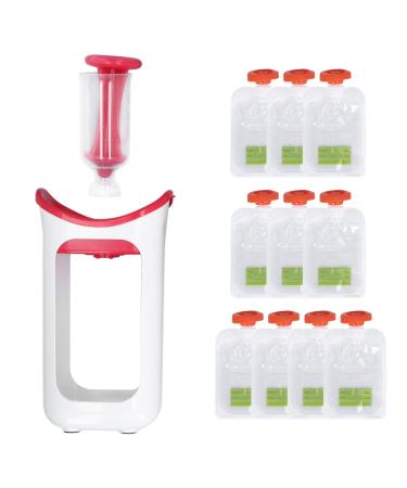 Tumnea Baby Squeeze Station Fruit Puree Squeeze Station Infant Baby Food Maker with Squeeze Bag Home Kitchen Tools(Red)