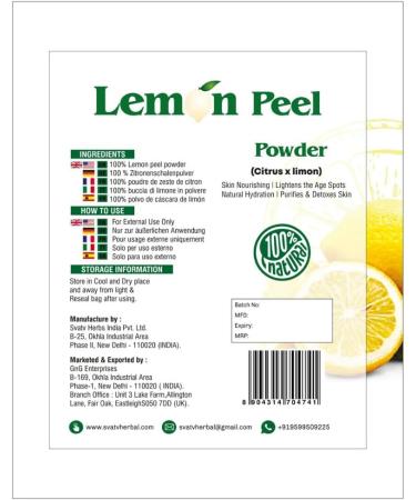 SVATV Lemon Peel Powder (Citrus Limonum)| Natural Soft and Smooth Skincare Powder | Face Pack | Used for Soap making | Stimulate Hair Growth - 227g 8 Ounce Half Pound - Buy Online on GoSupps.com