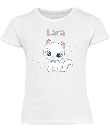 Personalized Name Gift T-Shirt for Girls - Cute Cat Design by Shirtracer - Cat Lovers' White Tee 128 - Buy Online on GoSupps.com