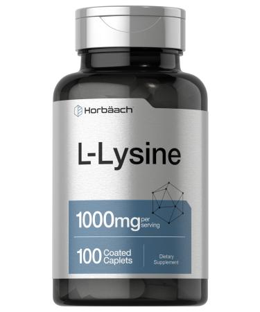 L-Lysine 1000mg | 100 Coated Caplets | Free Form Dietary Supplement | Vegetarian, Non-GMO, and Gluten Free Formula | by Horbaach