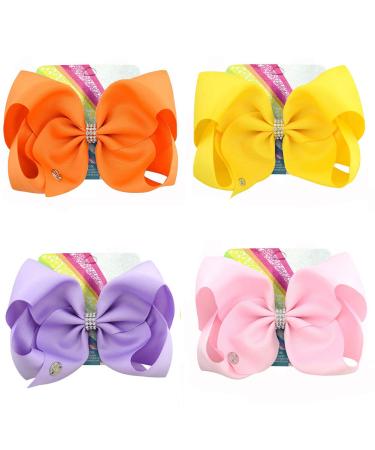 4Pcs 8 Inch Large Hair Bows for Girls Hair Bows Barrettes Accessories for Toddler Teens Kids 4 Pcs-8 Inch