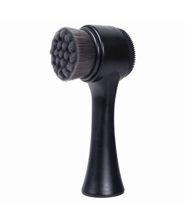 Beomeen Face Brush 2 in 1, Facial Cleansing Exfoliating Brush with Ultra Fine Soft Bamboo Charcoal Fiber for Pore Deep Cleansing Silicone Double Side Face Wash Scrub Brush for Skin Care Black-charcoal
