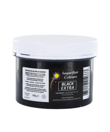 Sugarflair Black Extra Maximum Concentrated Food Colouring Paste for Use with Sugar Pastes Flowerpaste Buttercream Royal Icing and more - 400g 400 g (Pack of 1) Black