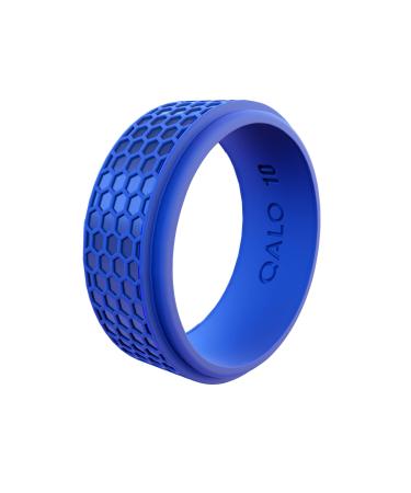 QALO Men's Rubber Silicone Ring, Hex Rubber Wedding Band, Breathable, Durable Rubber Wedding Ring for Men, Multi Colors Bright Blue 13