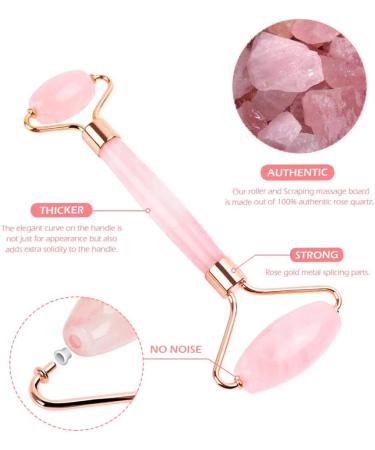 Gua Sha Facial Tool Face Lifting Massager Rose Quartz Roller Natural Jade Facial Massager Jade Roller Face Massage-Pink 3 set no box_ - Buy Online on GoSupps.com