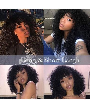 Amella Hair 10A Brazilian Virgin Curly Wig with Bangs - 16 inch Natural Black Glueless Half Machine Made Wig - Buy Online on GoSupps.com