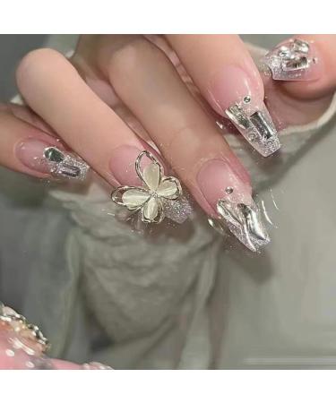 24Pcs/Set Press On Nails Butterfly Style False Nails Acrylic Fake Nails Full Cover Nails Tips Artificial Finger Manicure Press on nails for Women and Girls - Buy Online on GoSupps.com
