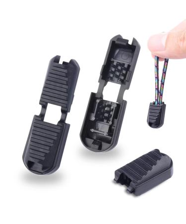 25 Pack Zipper Pull Tabs Cord Ends Tips Shoe Lace End Clips Cord Lock for Paracord Molle Backpack Quick No Tied Shoelace Triathlon Marathon Running Shoe Black x 25