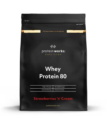 Protein Works whey 80 Protein powder (concentrate) |Strawberry cream |Premium protein powder |Proteinative & little sugar |2kg of strawberry cream 2 kg (1 Pack)