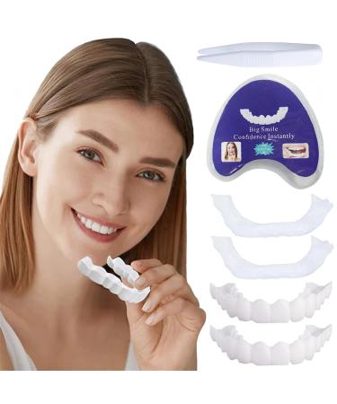 Fluktrix 2 pairs of artificial teeth with immediate veiners clip-in-veins for upper and lower jaws temporary tooth whitening to brighten the smile snap-on vein for men and women