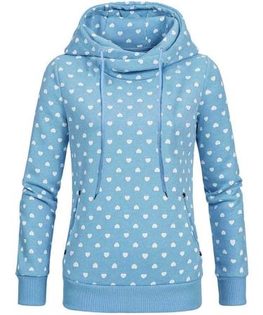Bigfanshu Women's Sweatshirt Casual Long Sleeve Blouse Hooded Print Ladies Pockets Pullover Tops Shirt Blue - Buy Online on GoSupps.com